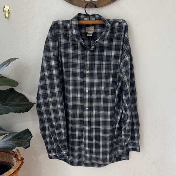 L.L. Bean Other - LL Bean Men’s XL Wrinkle Free Traditional Fit Blue Green Plaid Button Down
